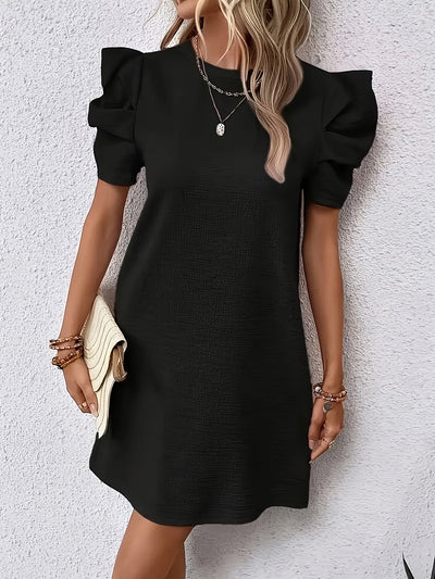 Unifarbenes Kleid mit Blasenärmeln für Damen