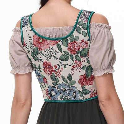 Floral Corset Lace-up Front U-Back Vest