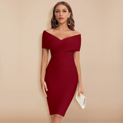 Mila Elegantes Kleid | Bandage-Schulterfreies V-Ausschnitt Damenkleid