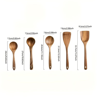 Holz-Küchenutensilienset – 5-teiliges Set Natürliche Pfannenwender für Antihaftpfannen