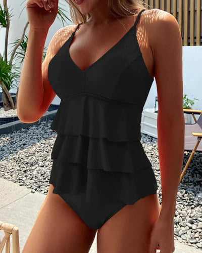 Urlaubszauber Tankini | Schmeichelhafte Rüschen und Eleganter Schlitz