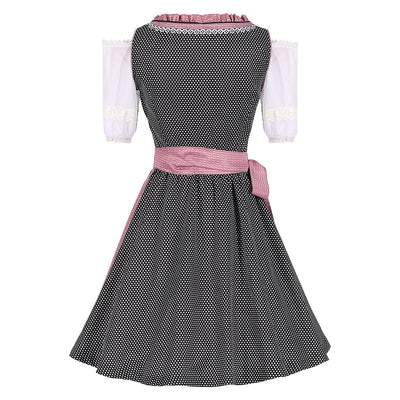 Oktoberfest Polka Dot Dirndl Dress with Pink Apron