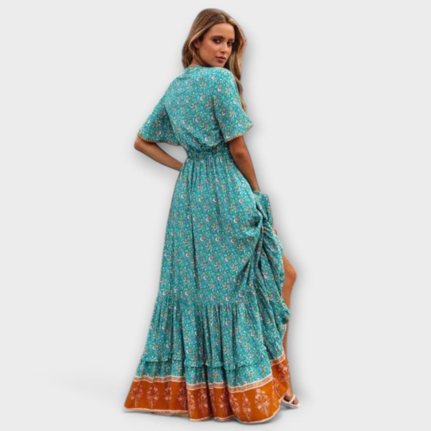 Maja- Boho Maxikleid Sommer Damen Mit Blumenmuster & Hohem Schlitz