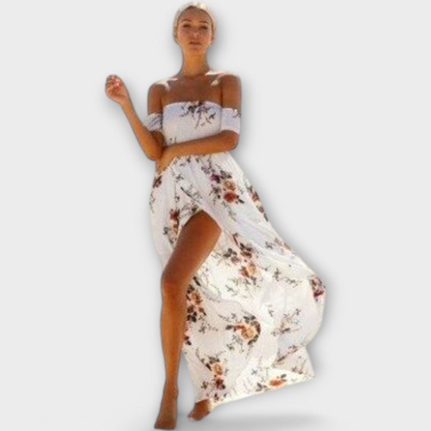 Selina - Schulterfreies Boho Midi-Kleid für Damen mit Blumenmuster