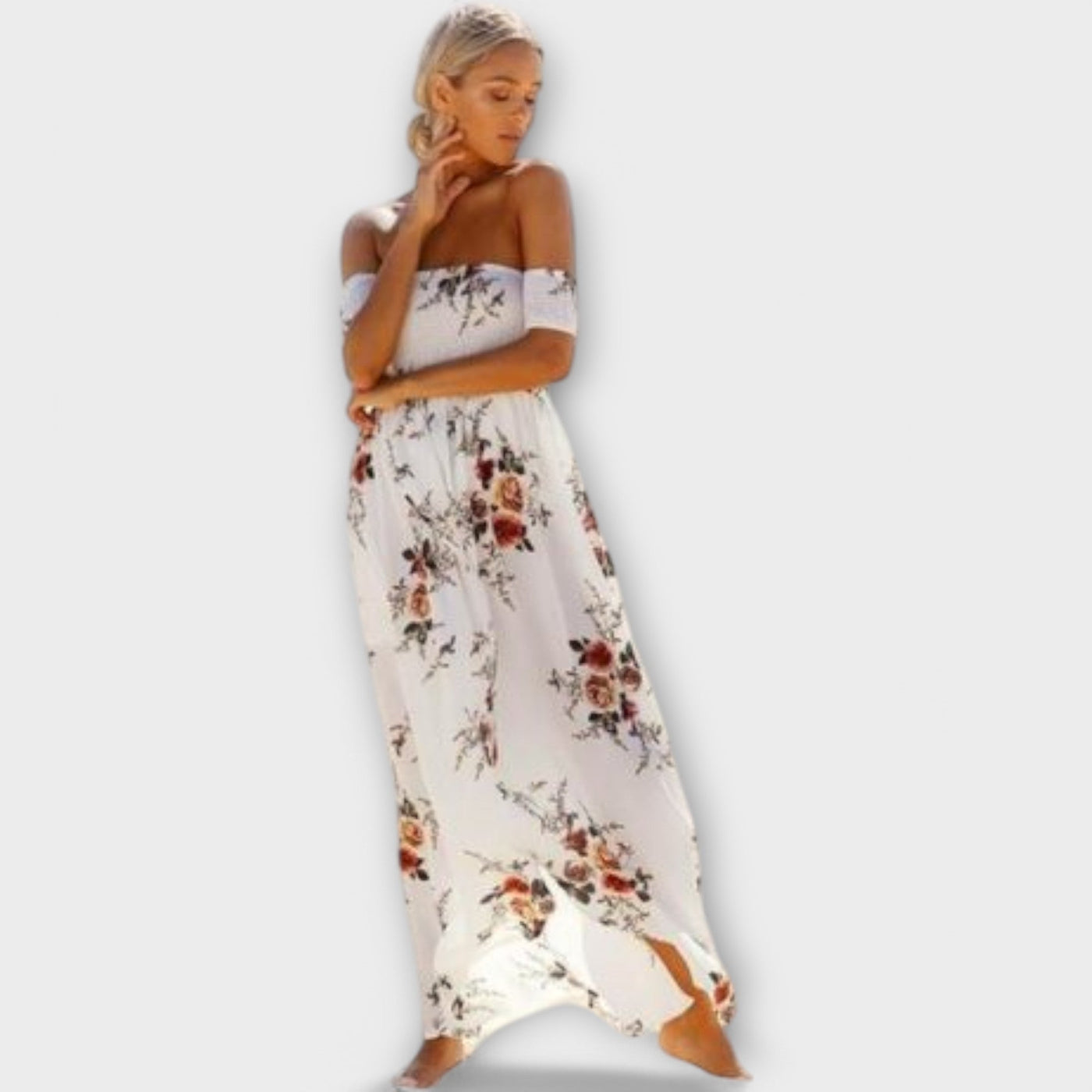 Selina - Schulterfreies Boho Midi-Kleid für Damen mit Blumenmuster