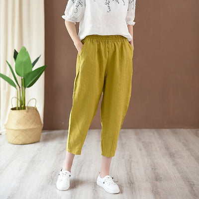 Classic Loose Fit Cotton Linen Blend Pants