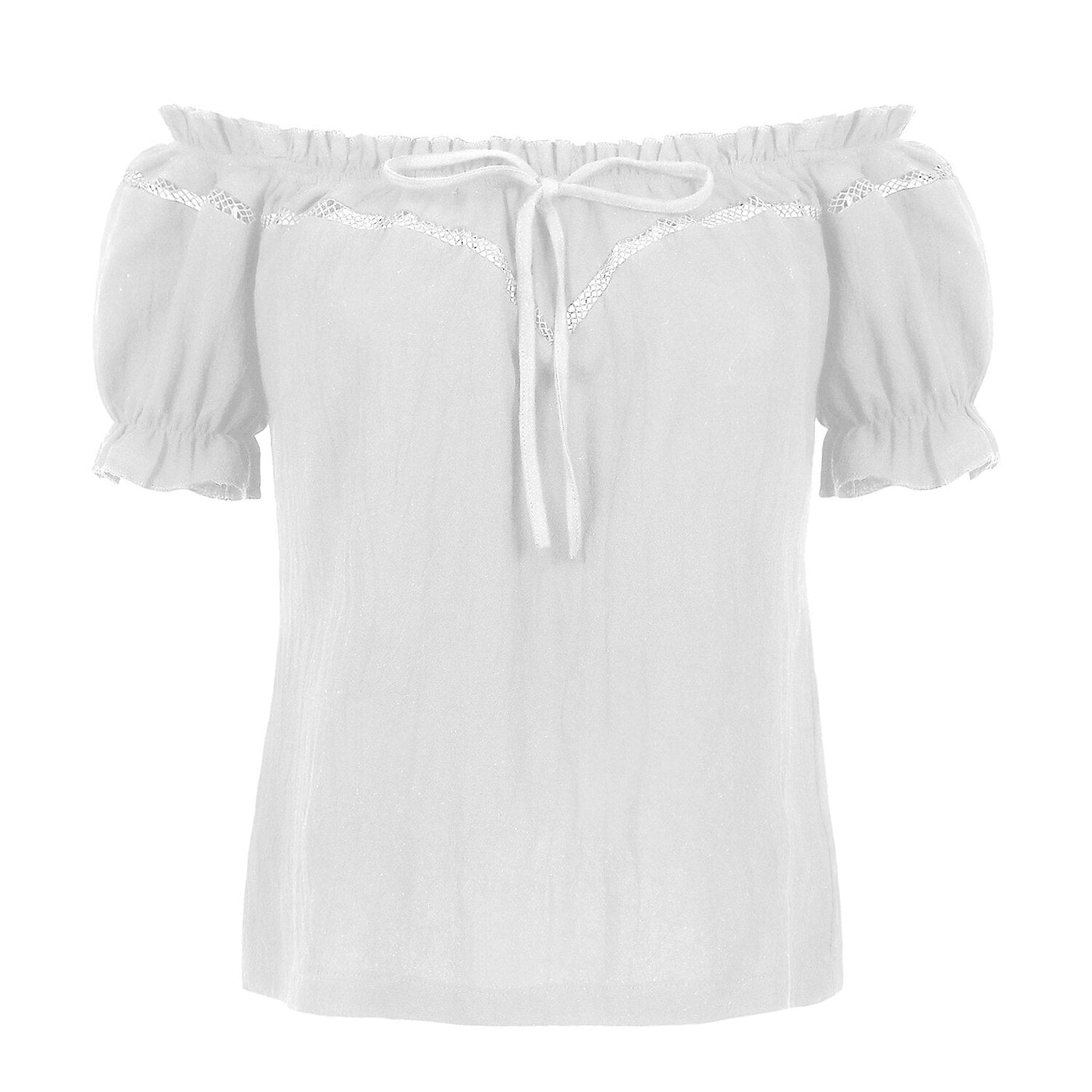 Renaissance Crew Neck Off Shoulder Lace-up Tops