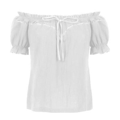 Renaissance Crew Neck Off Shoulder Lace-up Tops