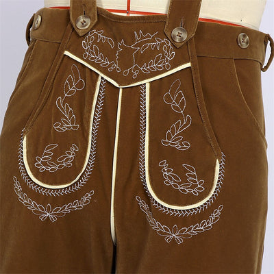 Oktoberfest Bavarian Embroidered Brown Lederhosen