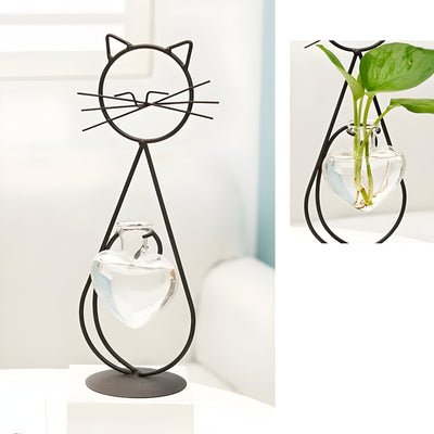 AquaPurr Vase - Hydroponische Glas-Herz-Vase mit Katzenförmigem Halter