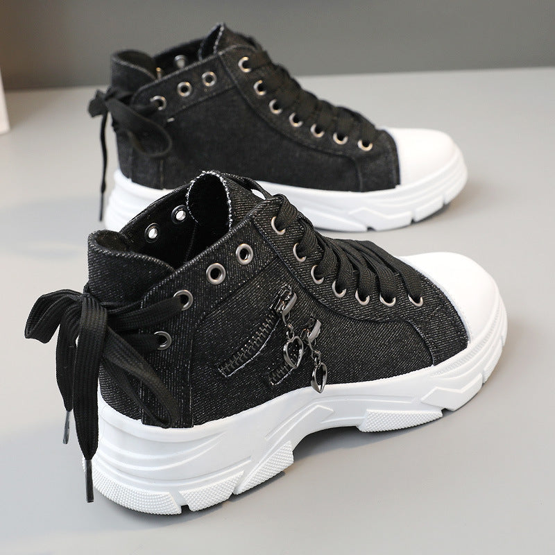 Decor Zipper Lace Up Round Toe Platform Sneakers