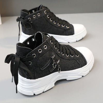 Decor Zipper Lace Up Round Toe Platform Sneakers