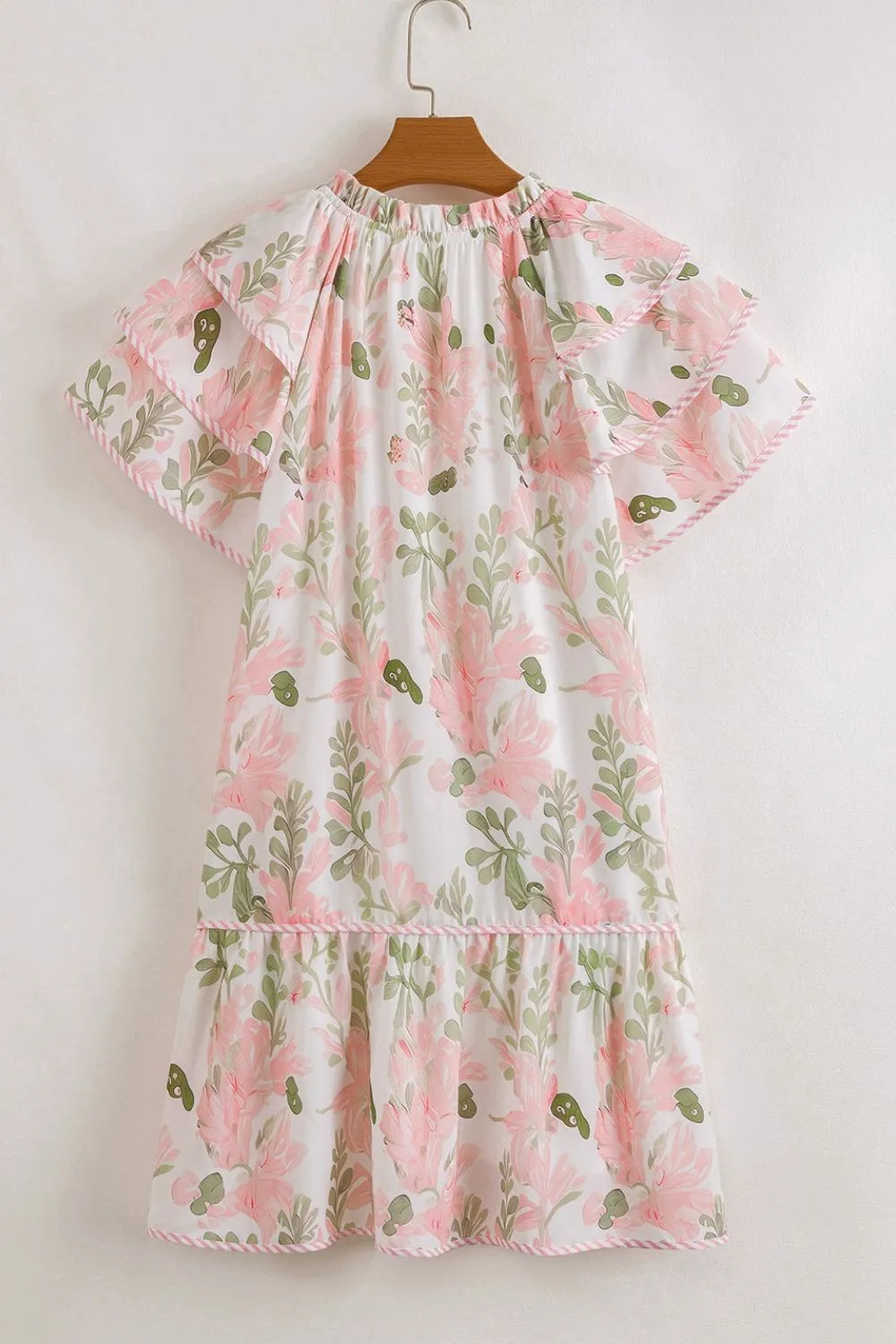 Floral Contrast Edge Layered Short Sleeve Mini Dress