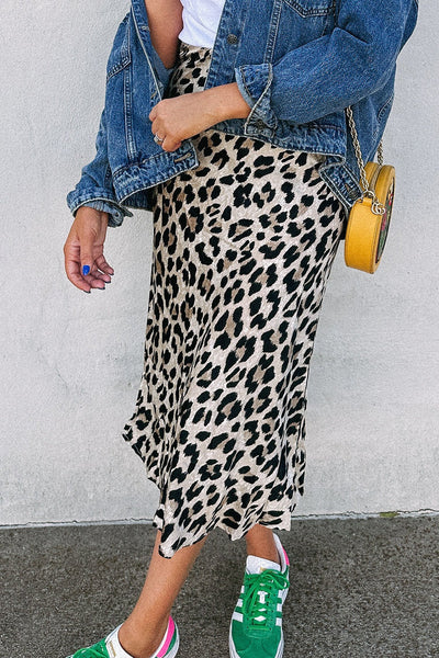 Leopard High Waist Midi Skirt