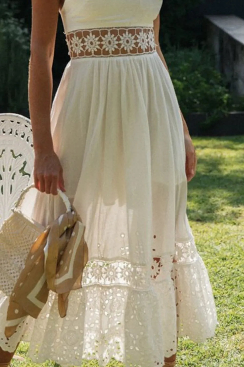 Lace Detail Square Neck Midi Cami Dress