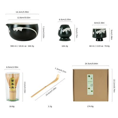 Matcha Set mit Katzendesign – Inklusive Schale, Bambusbesen & Löffel | Perfektes Geschenk für Teeliebhaber