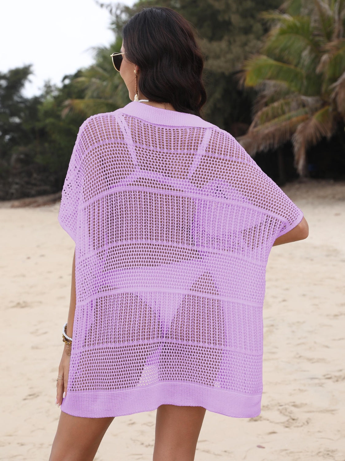 Hollow Out Collared Neck Cover-Up