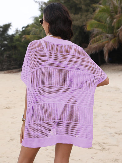 Hollow Out Collared Neck Cover-Up