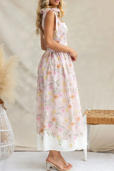 Printed Tie Shoulder Midi Cami Dress