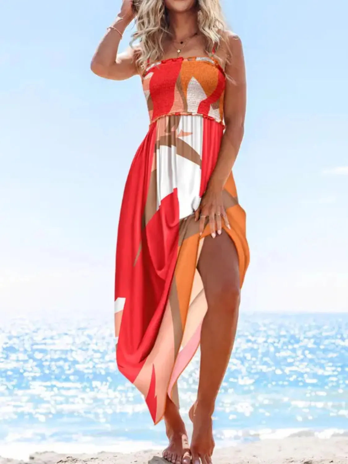 Printed Smocked Maxi Cami Dress