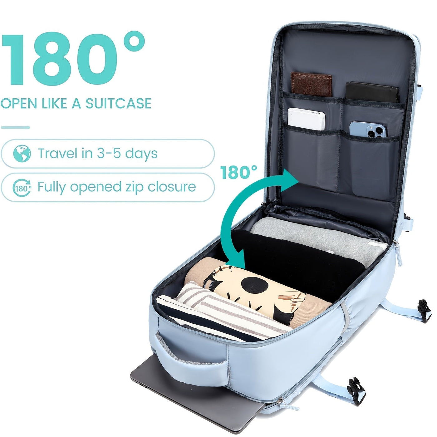 Reiserucksack mit Schuhfach und Laptopfach und verstellbaren Trägern