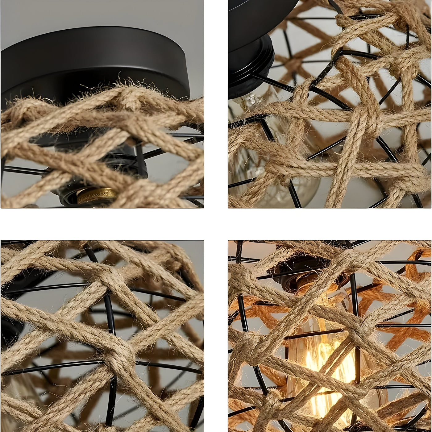 BohoGlow Nest - Küste Gewebt Hanfseil-Käfig Leuchte