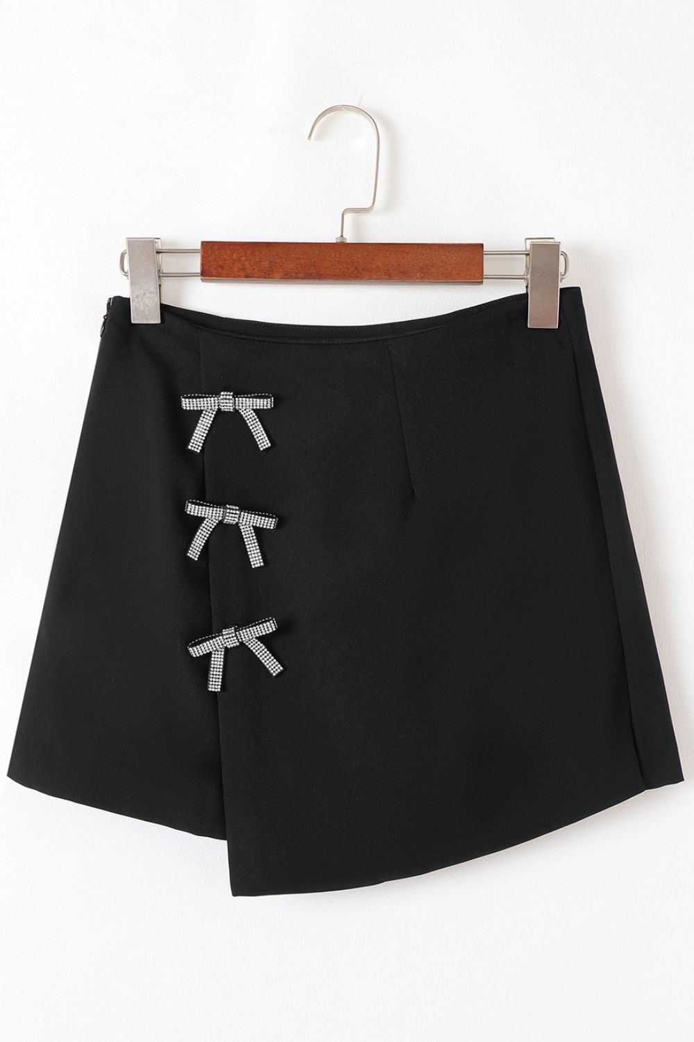 Rhinestone Bow Wrap High Waist Mini Skirt