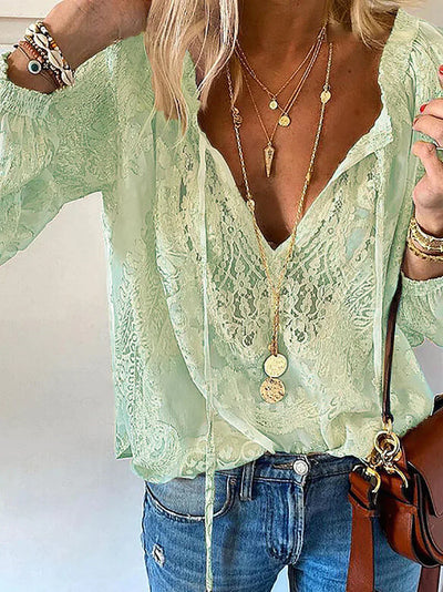 Heidi-Mode | V-Ausschnitt Spitzen Chiffon Bluse