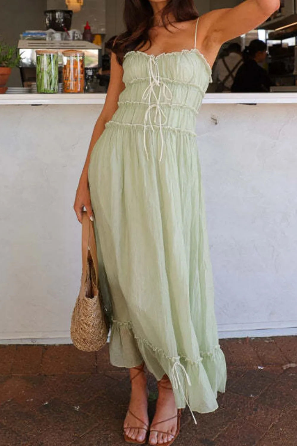 Ruffled Hem Frill Midi Cami Dress