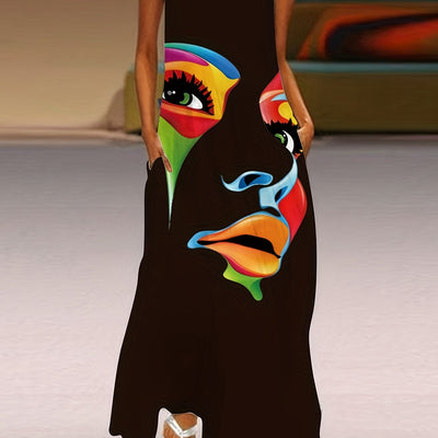 Maxikleid mit Gesichtsdruck für Damen