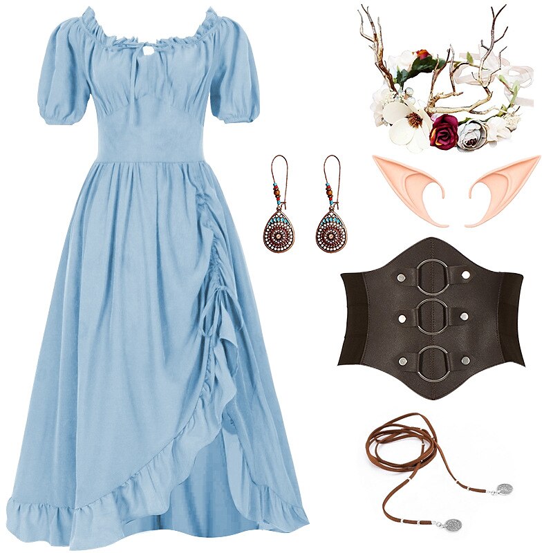 Renaissance Fairy Costume Dress with Corset & ACCs