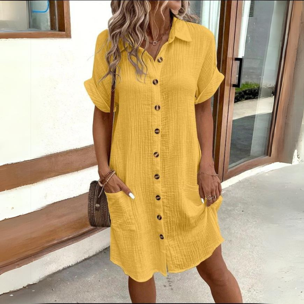 Heidi-Mode | Stilvolles Hemdblusenkleid Mit Knöpfen