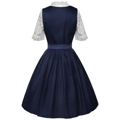 Oktoberfest Bavarian Dirndl Dress with Apron and Lace Blouse