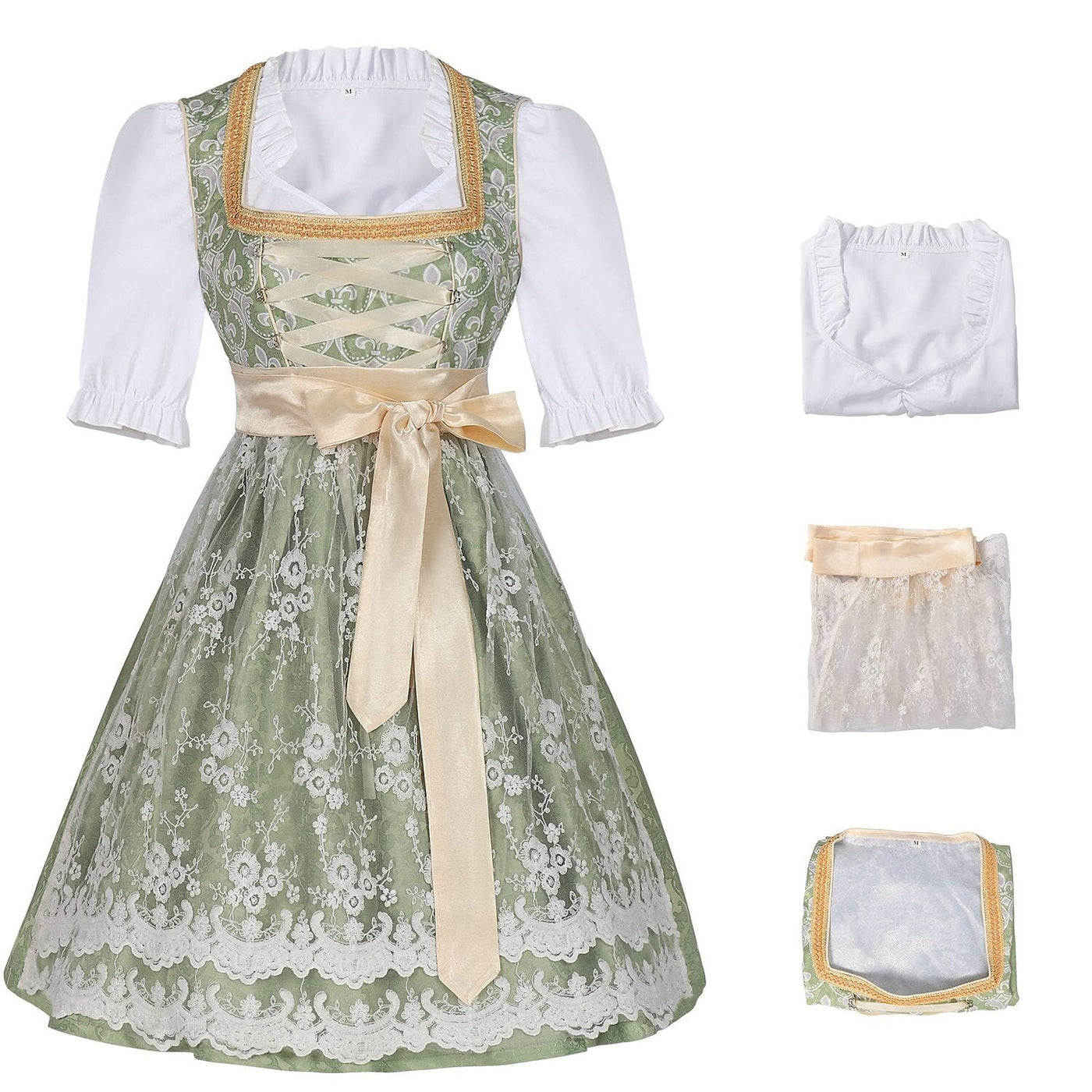 Oktoberfest Champagne Gold Dirndl Dress with Apron and Blouse