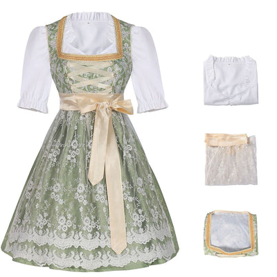 Oktoberfest Champagne Gold Dirndl Dress with Apron and Blouse
