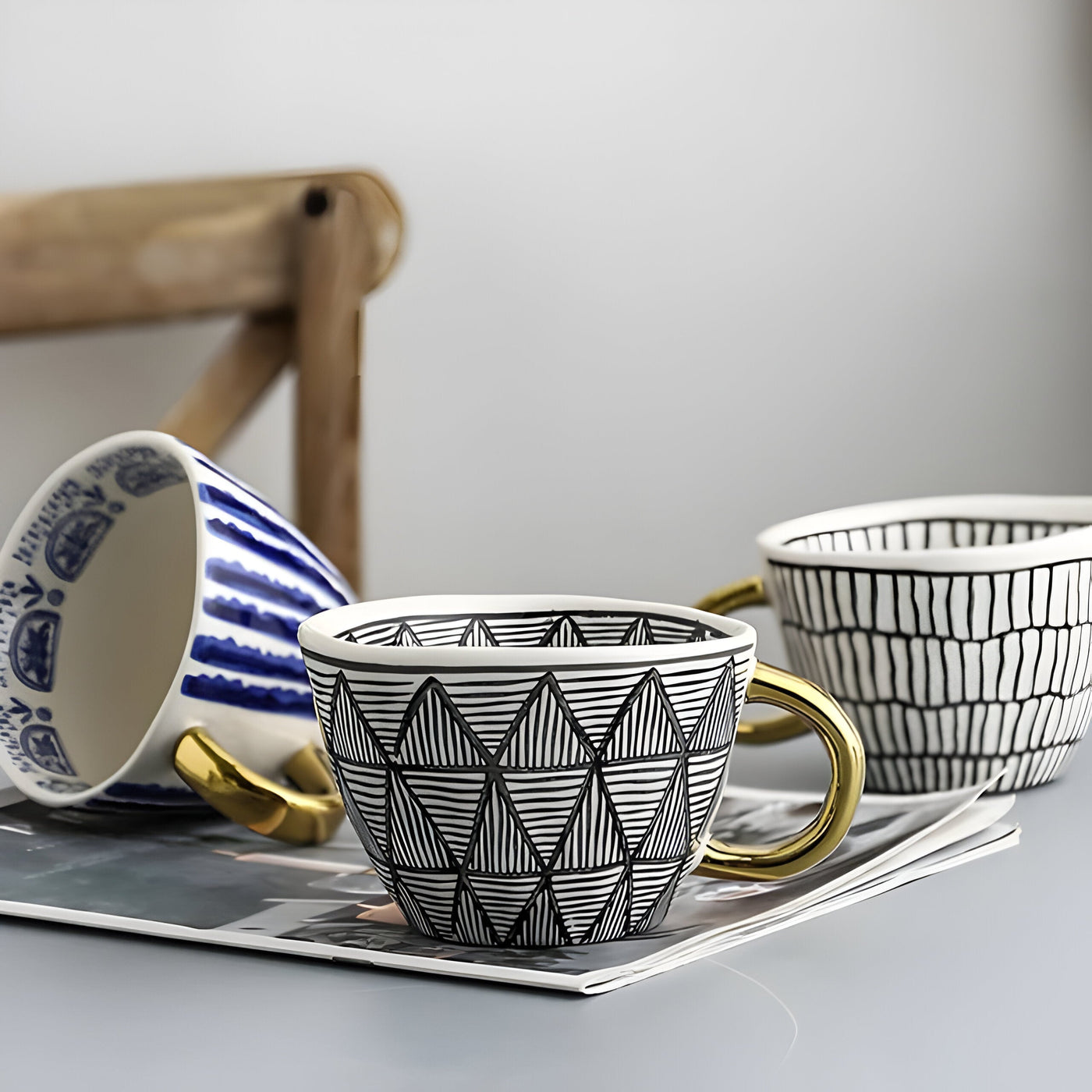 Keramiktasse mit geometrischem Design – Stilvoll und modern | Ideal für Kaffee oder Tee