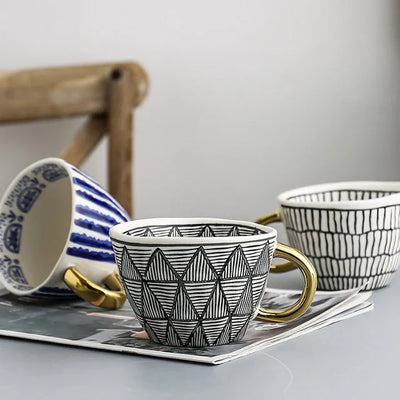 Keramiktasse mit geometrischem Design – Stilvoll und modern | Ideal für Kaffee oder Tee