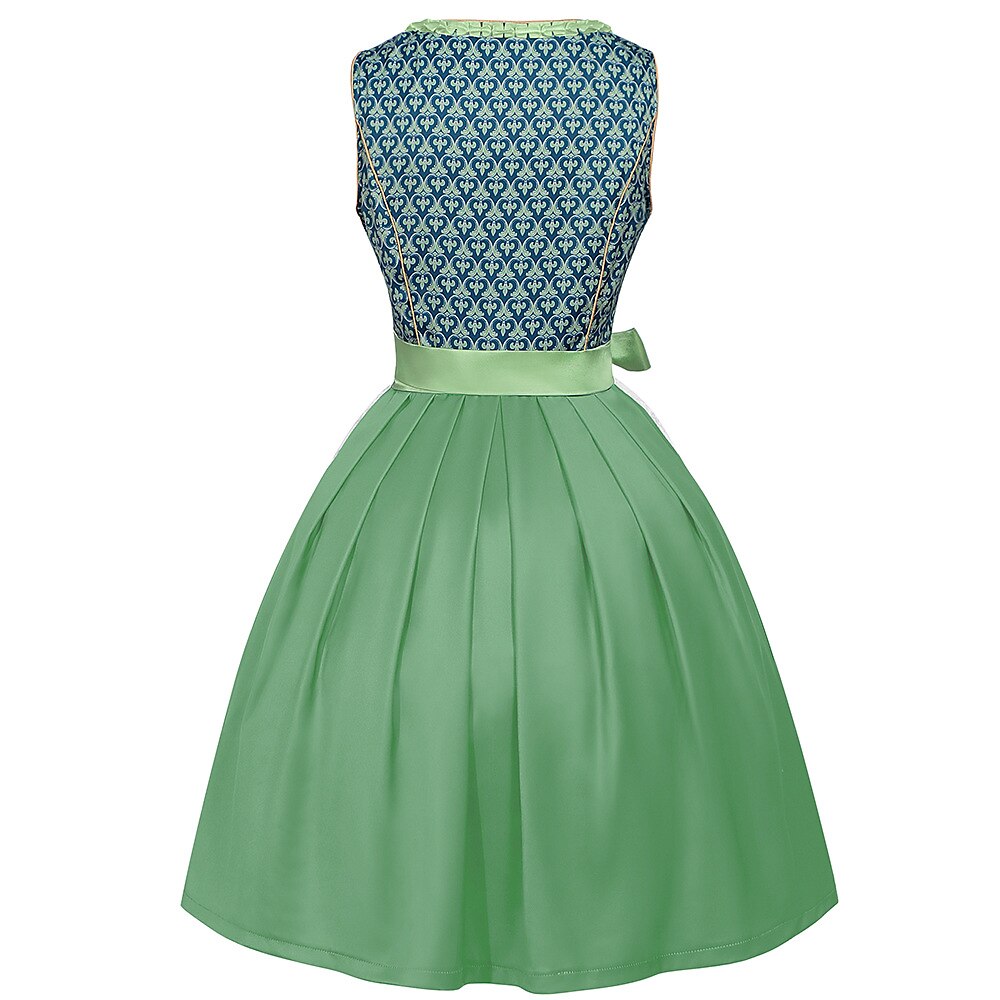 Oktoberfest Green Embroidered Dirndl Dress with Lace Apron