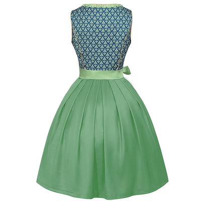 Oktoberfest Green Embroidered Dirndl Dress with Lace Apron