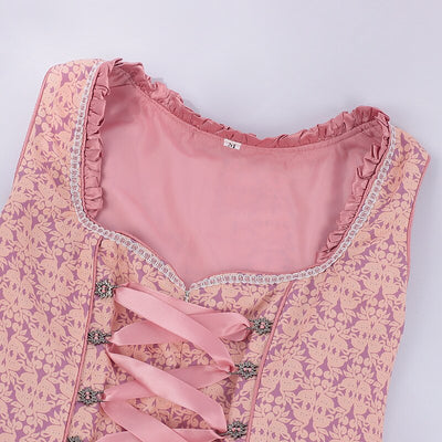 Oktoberfest Pink Dirndl Dress with Embroidered Apron and Blouse