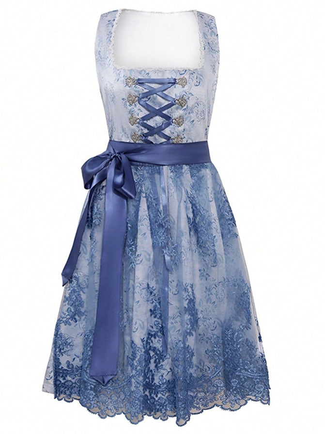 Oktoberfest Elegant Blue Dirndl Dress with Apron