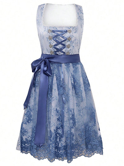 Oktoberfest Elegant Blue Dirndl Dress with Apron