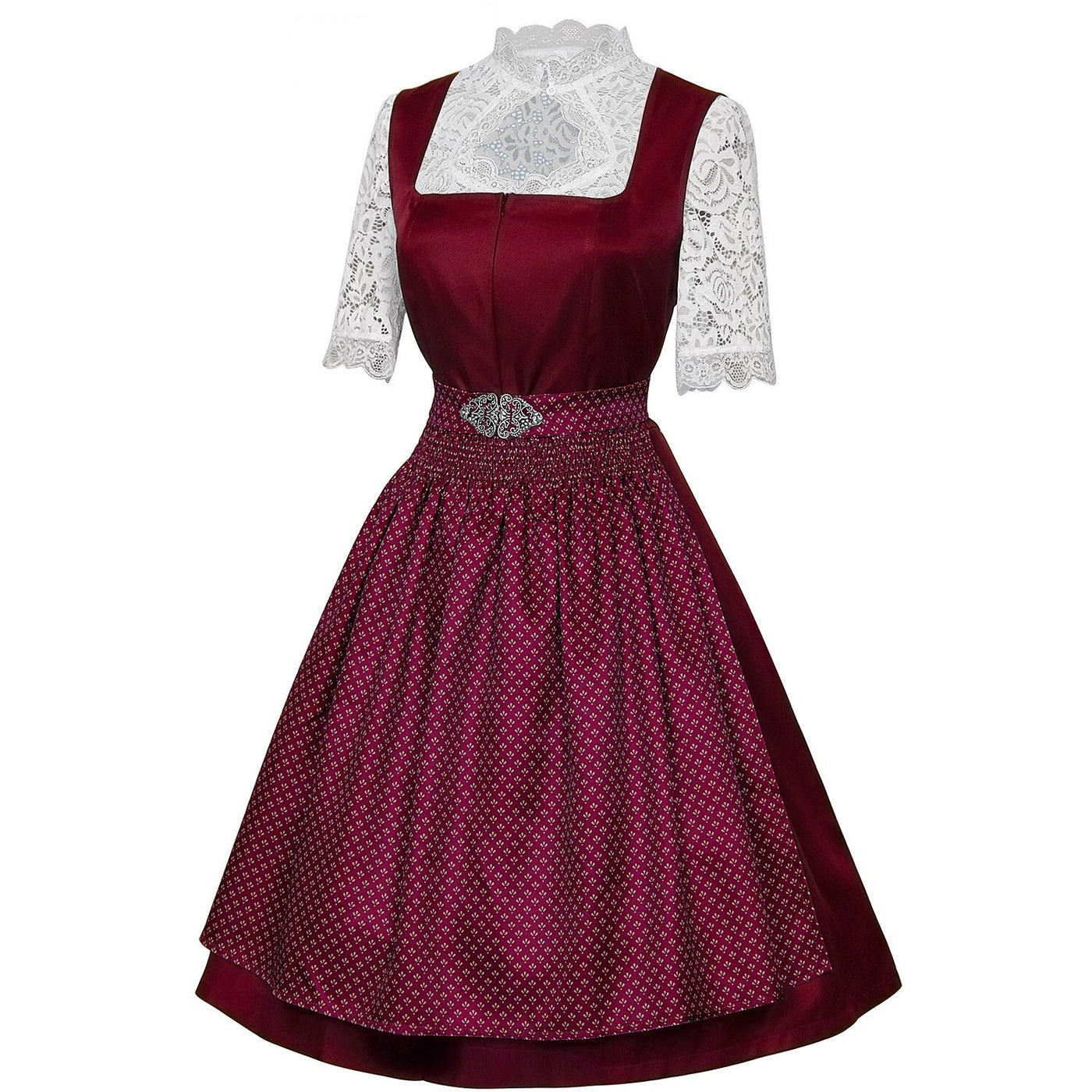 Oktoberfest Burgundy Green Blue Dirndl Dress with Apron and Blouse