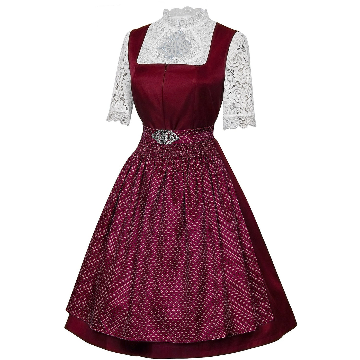 Oktoberfest Bavarian Dirndl Dress with Apron and Lace Blouse