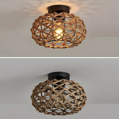 BohoGlow Nest - Küste Gewebt Hanfseil-Käfig Leuchte