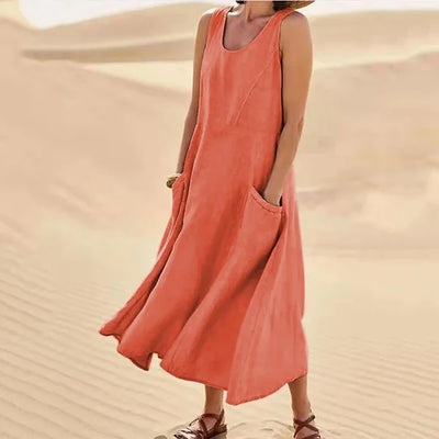 Amelia | Elegantes Leinenkleid mit elastischen Taschen