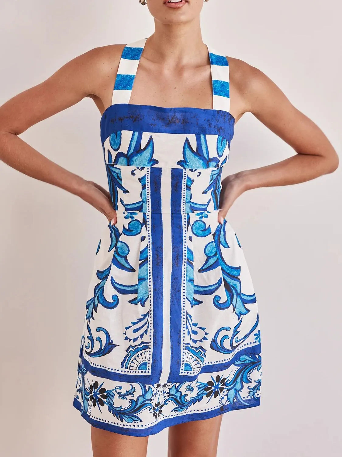 Printed Square Neck Midi Dress