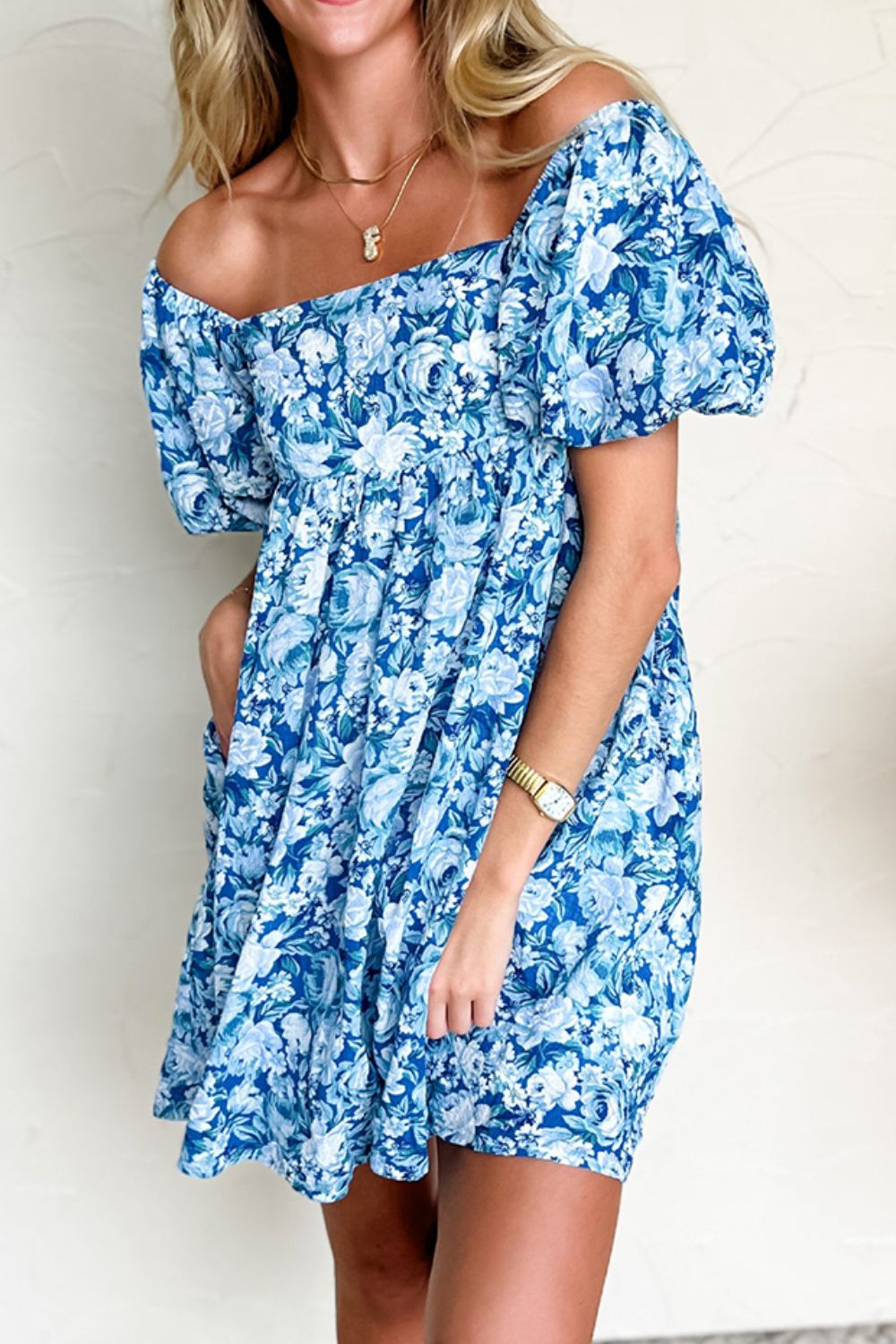 Floral Puff Sleeve Babydoll Mini Dress