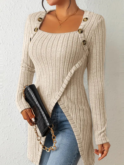 Julia | Asymmetrisches Top mit Knöpfen und Rippstruktur