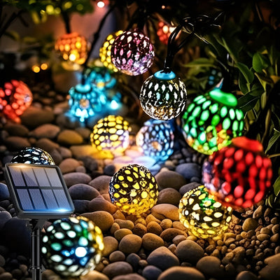 Solarkugelleuchten im marokkanischen Stil – Bunte LED-Lichterkette für Garten & Balkon